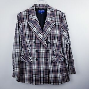 Women's Plaid Blazer - Black and White with a burnt orange stripe.